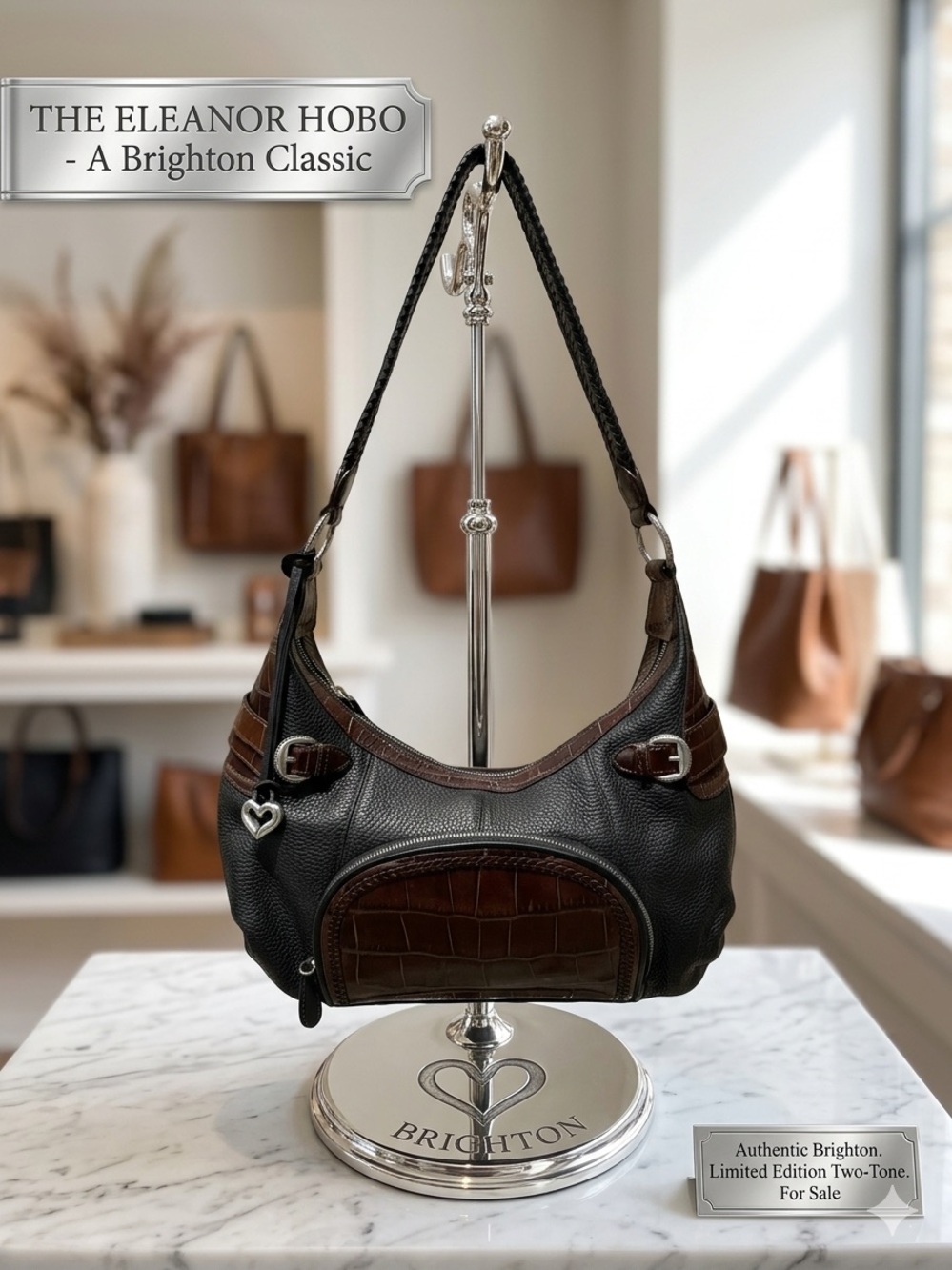 Brighton Croc-Embossed & Pebbled Leather Shoulder Bag